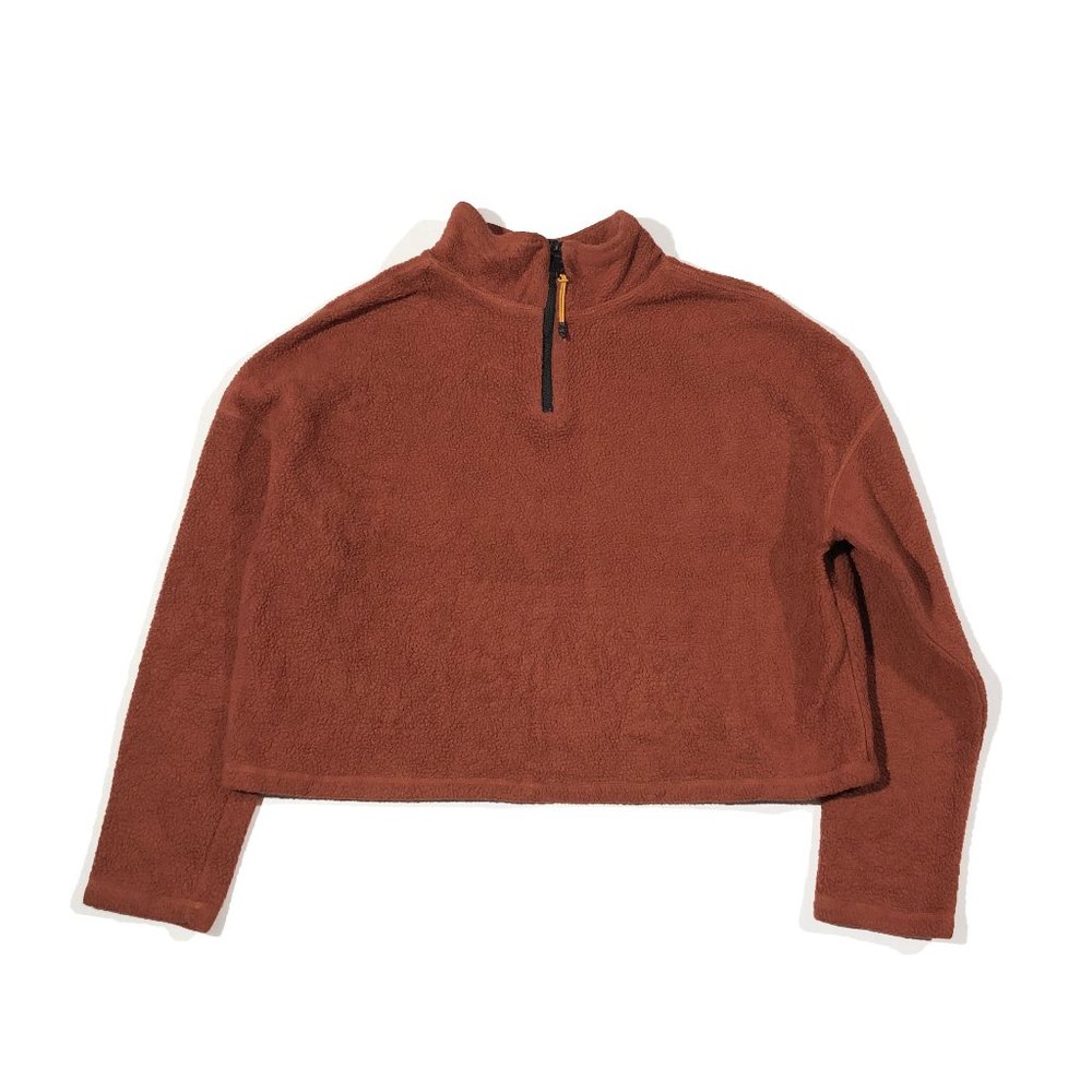 Cotton On Body Womens Size L Orange Red Crop Sherpa 1/4 Zip Sweater